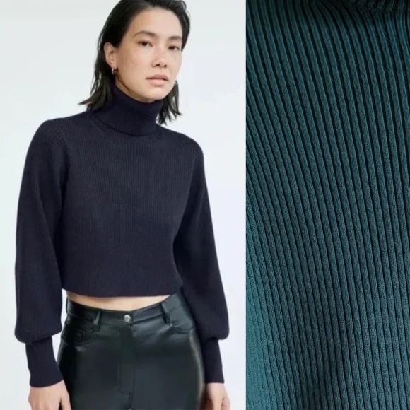 Aritzia Wilfred Sz S Rebecca Duck Blue Knit Turtleneck Merino Wool Sweater - Picture 1 of 11
